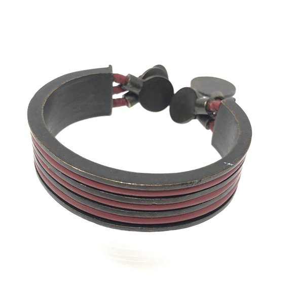 Vintage LA TRIBU RIGAUX Bronze Leather Bracelet - Picture 1 of 4